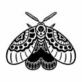 Vector illustration of a moth, butterfly line drawing. Hand drawn vector illustration isolated on white background. Royalty Free Stock Photo